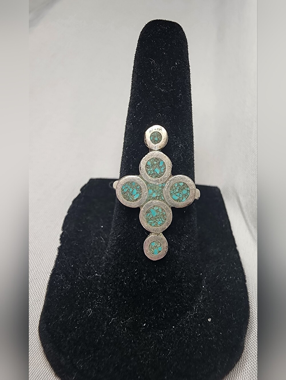 Vintage NA-style, sterling silver Cross Ring W/ Turquoise Inlay SZ 5.75